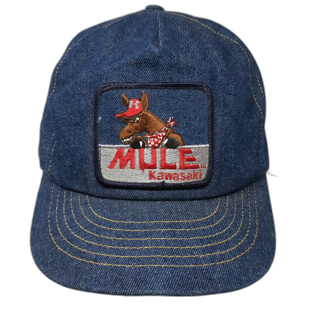 Swingster 5 Panel Blue One Size Hat Kawasaki Mule Denim Snapback Mascot Patch